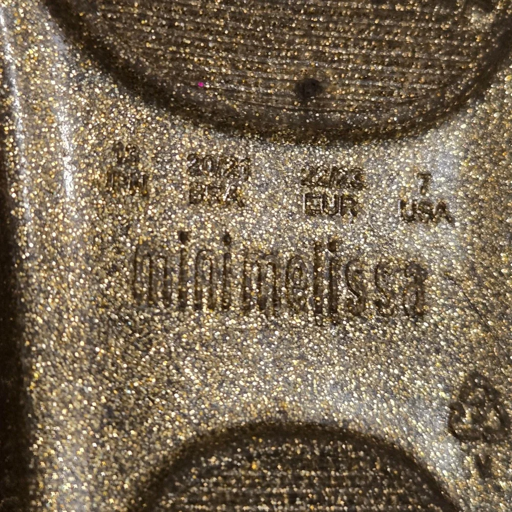 Mini Melissa Campana Zig Zag Gold Glitter Jelly Flats Shoes Toddler Girl Size 7